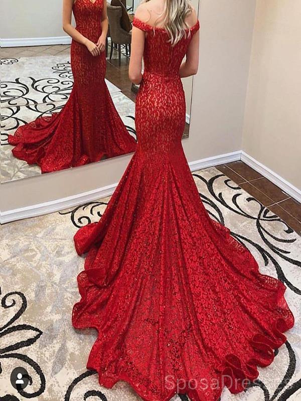 Off Shoulder Red Lace Mermaid Evening ...
